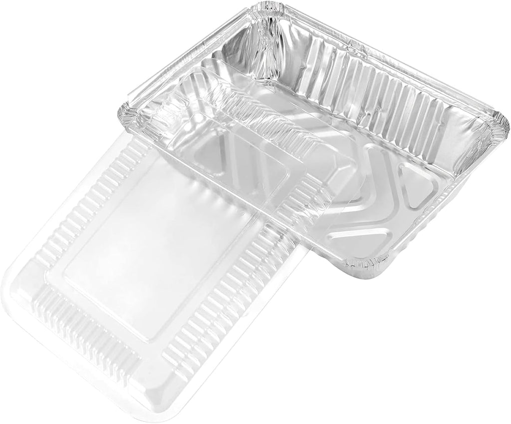 125 Pack 1.5 Lbs 7 x 5 Inch Rectangle Aluminum Pans, Disposable Aluminum Foil Pans with Clear Lids for Baking