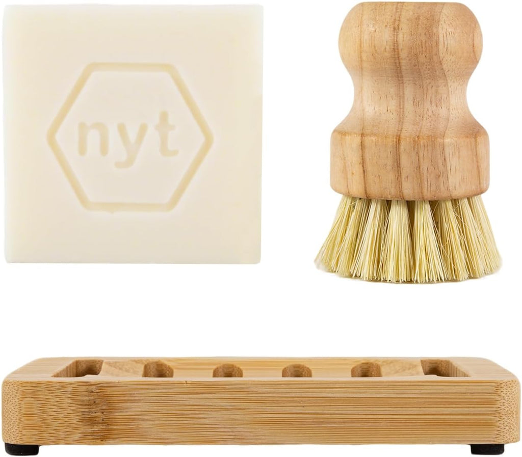 Solid Dish Soap Bar Set with Bamboo Dish Scrubber and Soap Kitchen Dish