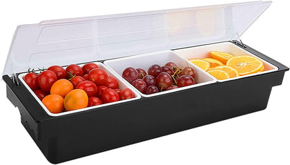 Ice Cooled Condiment Serving Container Fruit Veggie Condiment Caddy Plastic Garnish Station with Lid for Fruit,Ice