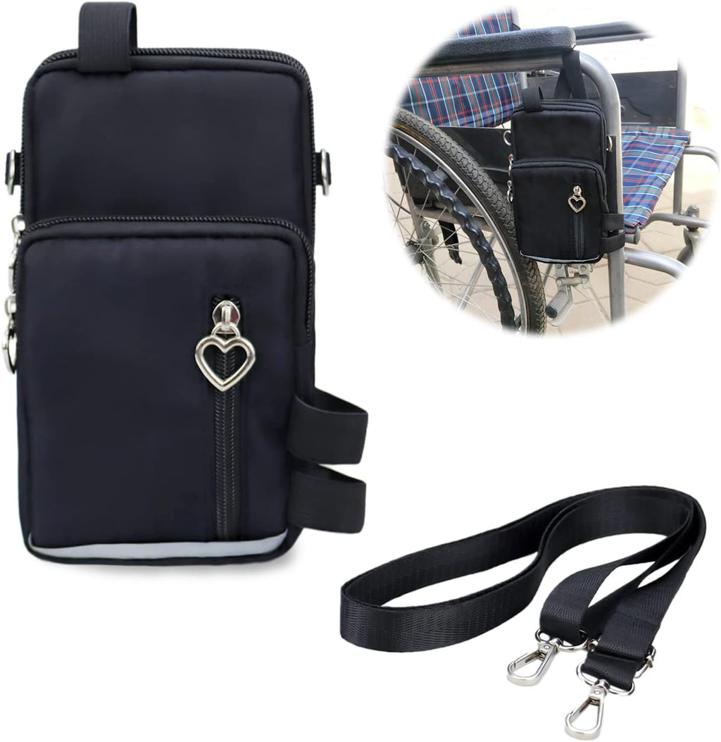 Waterproof Three Pockets Wheelchair Front/Side Frame Pouch with Reflective Strip Easy-to-use Button for Small