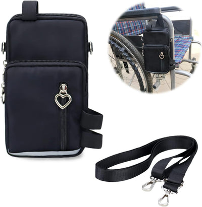 Waterproof Three Pockets Wheelchair Front/Side Frame Pouch with Reflective Strip Easy-to-use Button for Small