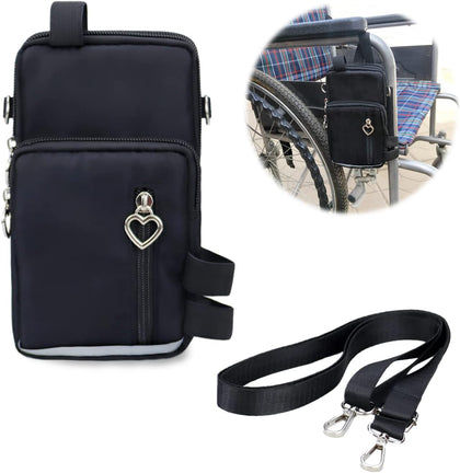 Waterproof Three Pockets Wheelchair Front/Side Frame Pouch with Reflective Strip Easy-to-use Button for Small