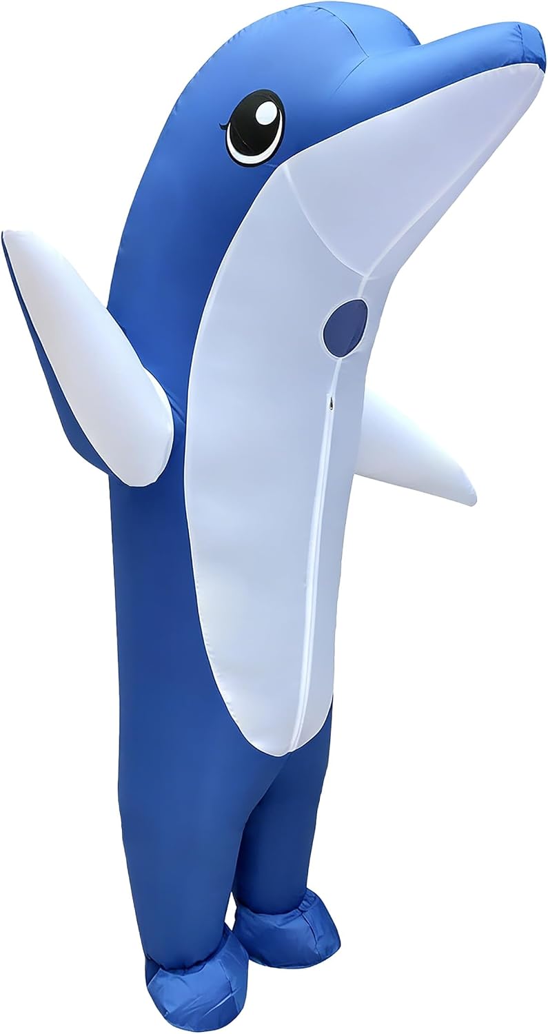 Unisex Adult Dolphin Inflatable Costume outfit Funny Blow Up Animal Suit for Halloween Cosplay Christmas Parties