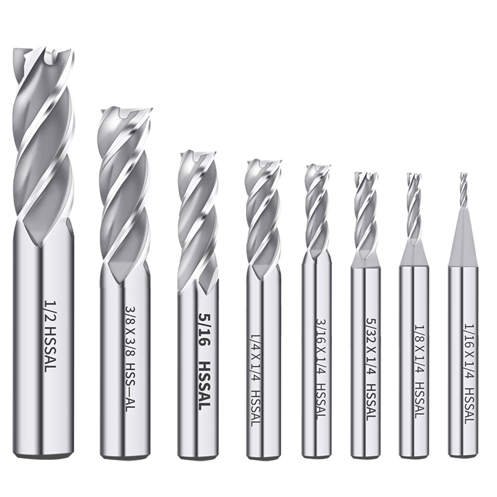 8PCS HSS 4-Flute End Mill Set CNC Milling Bits 1/16''-1/2''