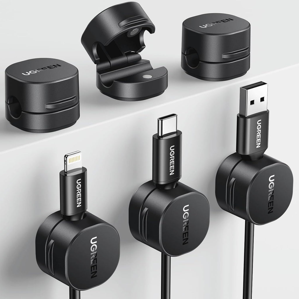 Cable Organizer Clips, Adhesive Cable Management - 6-Pack Strong Magnetic Cord Holder for Desk to Keep Phone Charging
