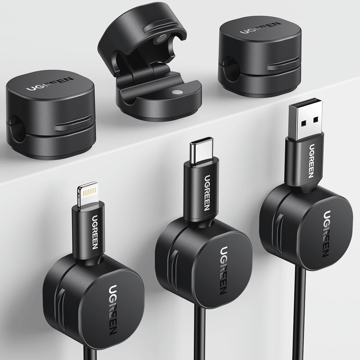 Cable Organizer Clips, Adhesive Cable Management - 6-Pack Strong Magnetic Cord Holder for Desk to Keep Phone Charging