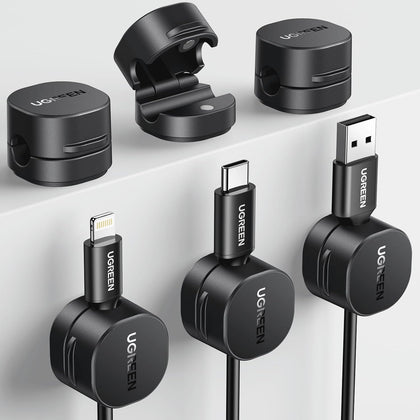 Cable Organizer Clips, Adhesive Cable Management - 6-Pack Strong Magnetic Cord Holder for Desk to Keep Phone Charging