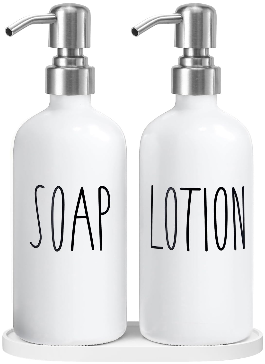 Hand Soap Dispenser for Bathroom, White & Silver