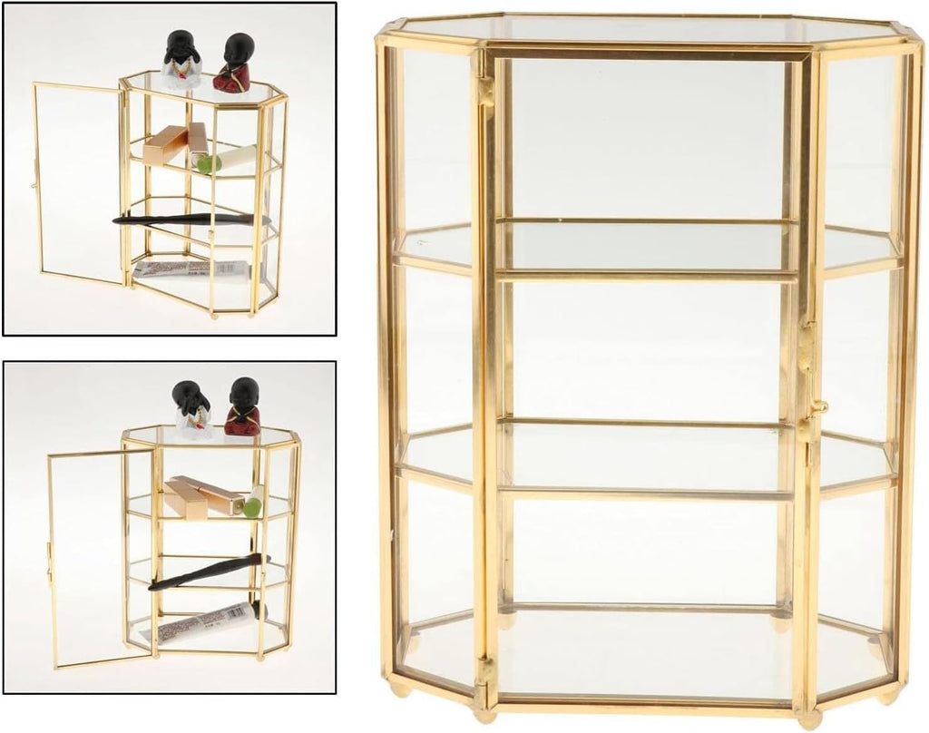 3-Tier Gold Glass Jewelry Makeup Organizer Box | Transparent glass display case for jewelry and cosmetic storage