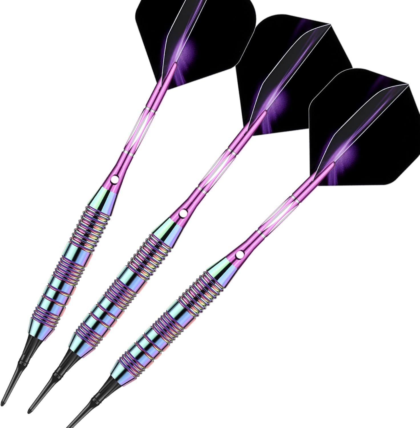 Darts Plastic Tip Set - 18g 21g Colorful Rainbow Soft Tip Darts 50 Anti-Loose O-Rings 6 Shaft (Aluminum/Nylon 45mm) 6
