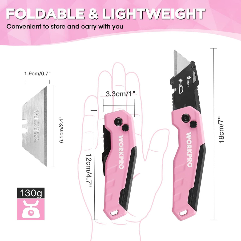 Folding Utility Knife, Quick Change Box Cutter, Pink Ribbon