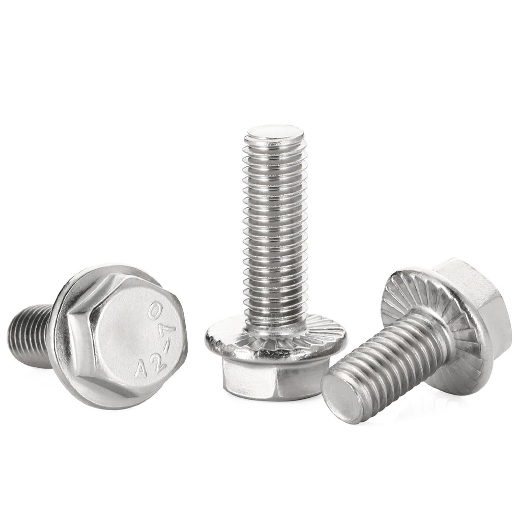3/8-16 x 3/4" Flange Hex Head Bolts, Stainless Steel 304, Fully Threaded, 10 PCS