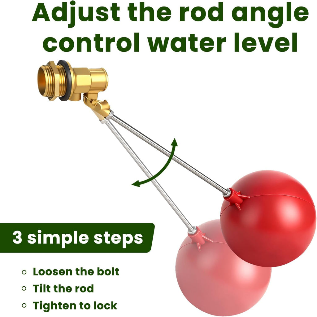 Stainless Steel Float Valve for Water Tank, Automatic Water Level Control Valve with Adjustable Rod, 1/2" & 3/4" NPT