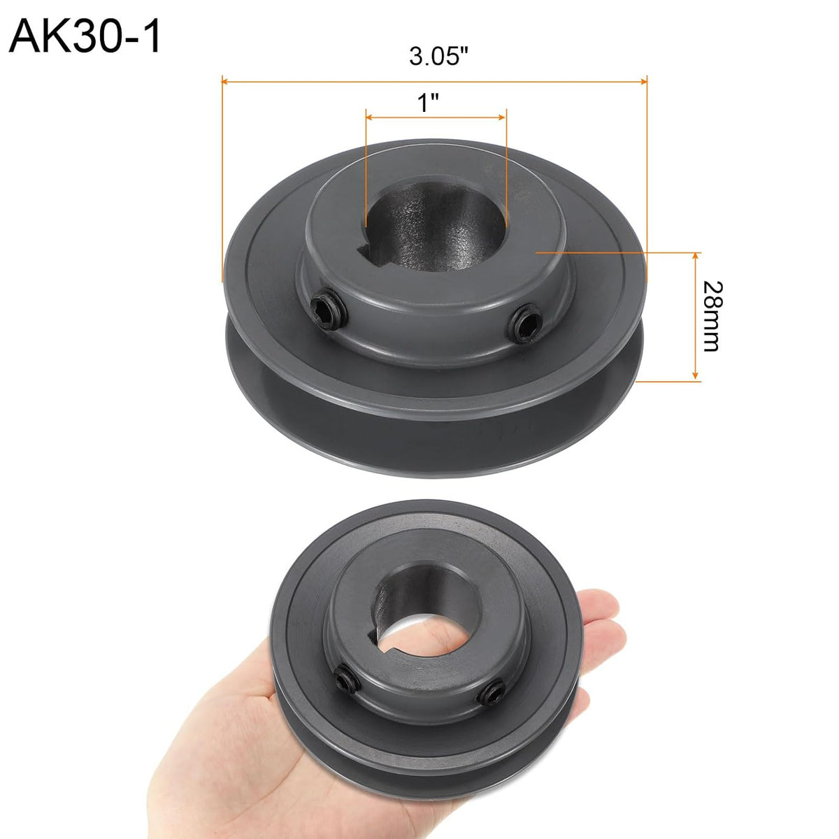 uxcell AK30-1 V-Belt Sheave 1" Bore, 3.05" OD, Single Groove Web Sheave