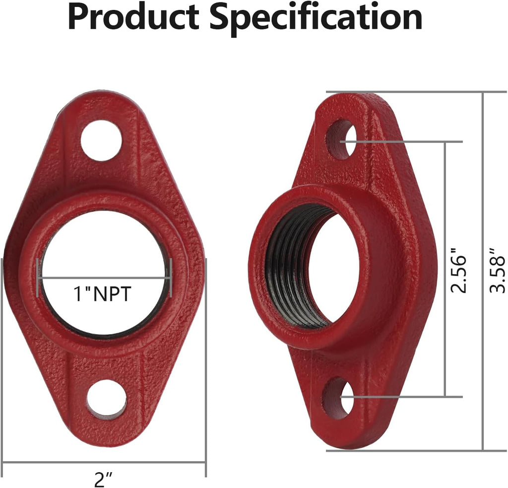 Pair of 1" NPT Cast Iron Circulator Pump Flanges for WiseWater Pumps, Red