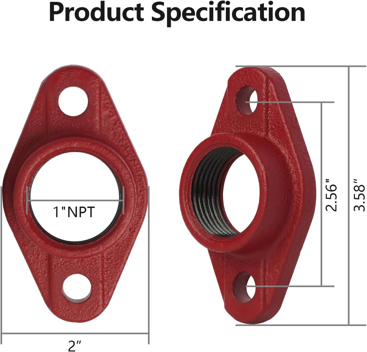 Pair of 1" NPT Cast Iron Circulator Pump Flanges for WiseWater Pumps, Red