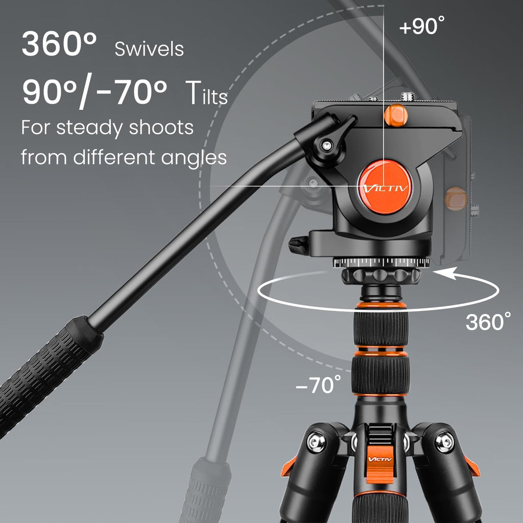 72" Video Camera Tripod, Heavy Duty Fluid Head Tripod with Carry Bag | Professional Aluminum Camera Tripod Stand