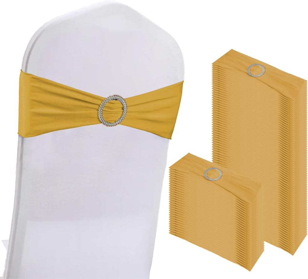 100PCS Spandex Stretch Chair Sashes Bows Elastic Chair Cover Bands Ties with Buckle Slider for Wedding Party