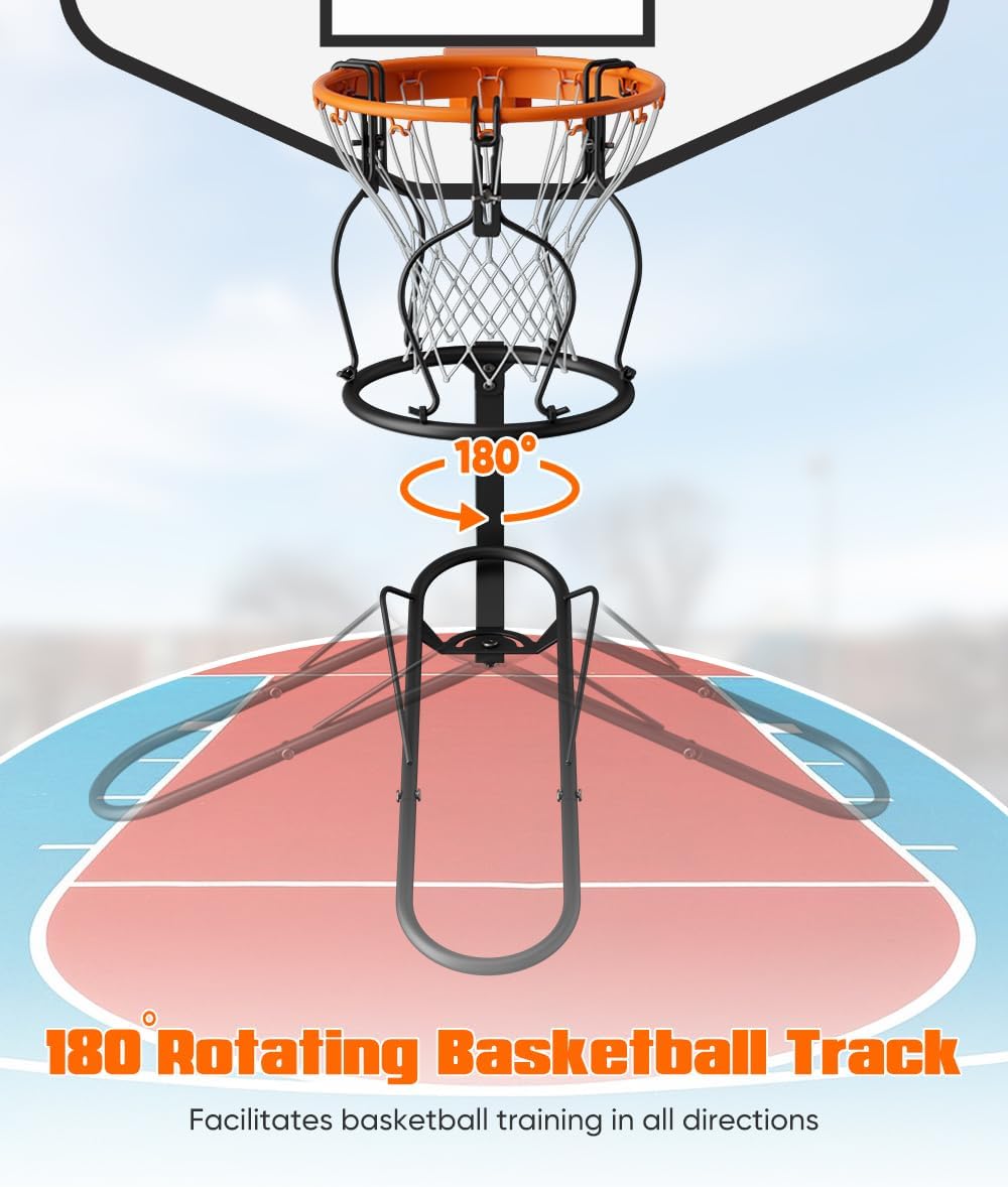 Basketball Return Attachment, 180° Rotatable Basketball Rebounder with 3 Stable Large Hooks for 18" Rim, Basketball