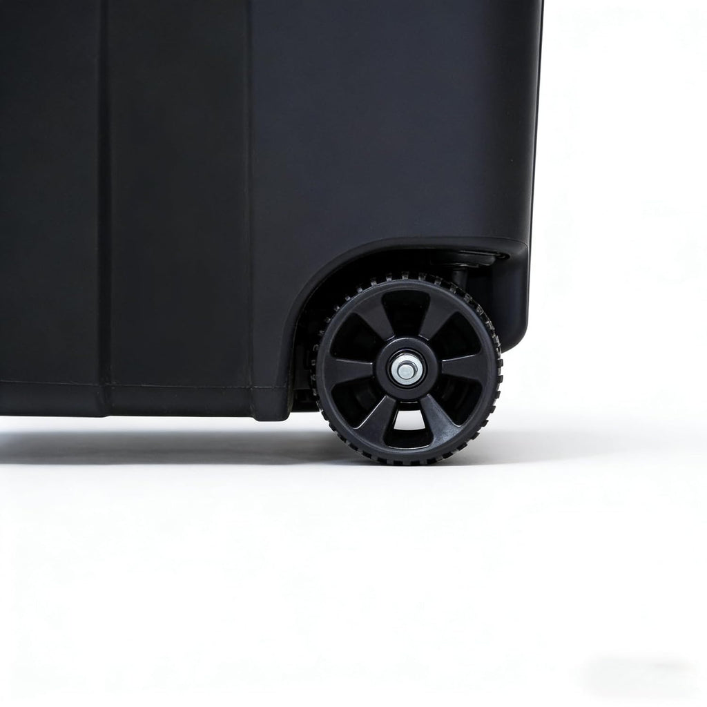 32 Gallon Wheeled Outdoor Garbage Can, Black Large Capacity Garbage Bin with Lid, Attached Snap Lock Lid and