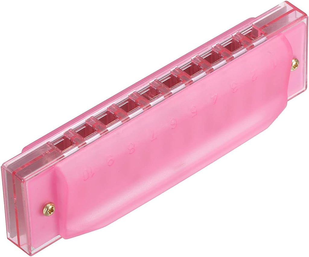 Clearly Colorful Translucent Harmonica 10 Holes Pink ABS Harp Mouth with PVC Box for Educational Musical Instruments