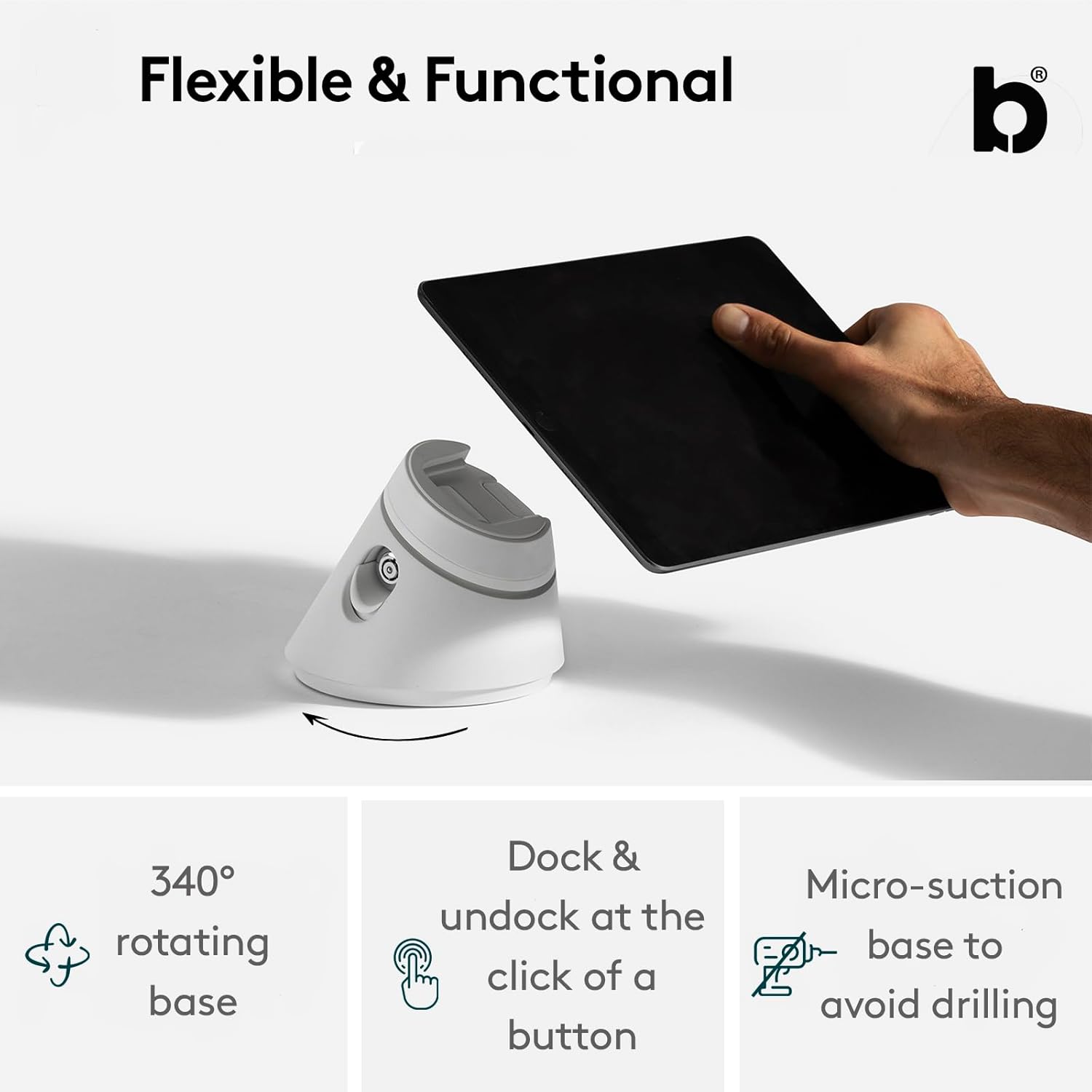 Click iPad POS Stand & Docking Station | iPad Stand for Business | Compatible with All Tablet Models | Table Mount