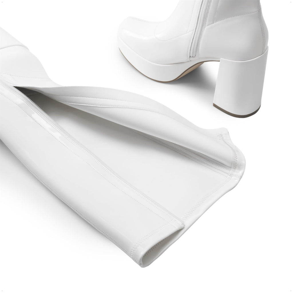 Women's Gogo Knee High Chunky Heel Boots,Size 11,White-Pat