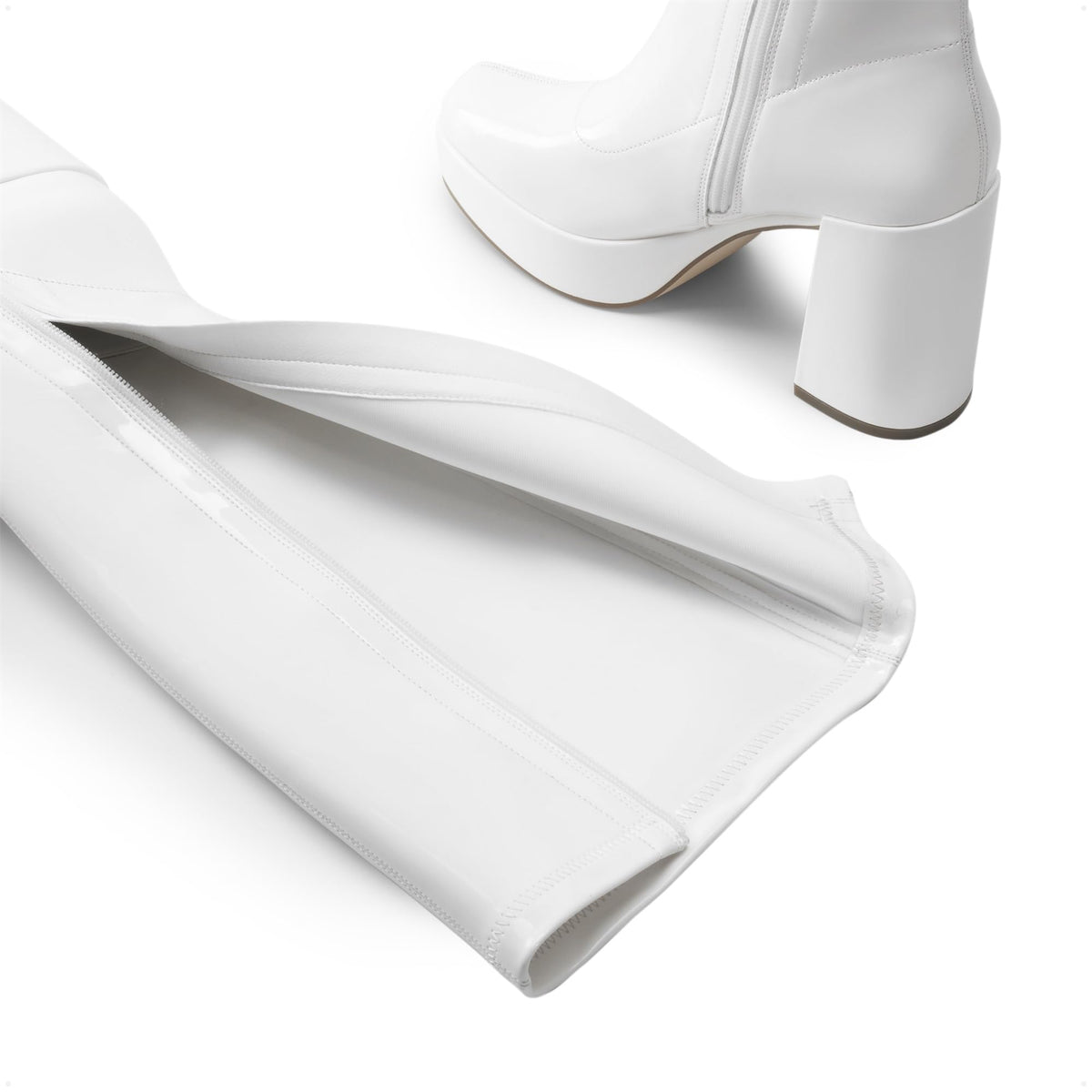 Women's Gogo Knee High Chunky Heel Boots,Size 11,White-Pat