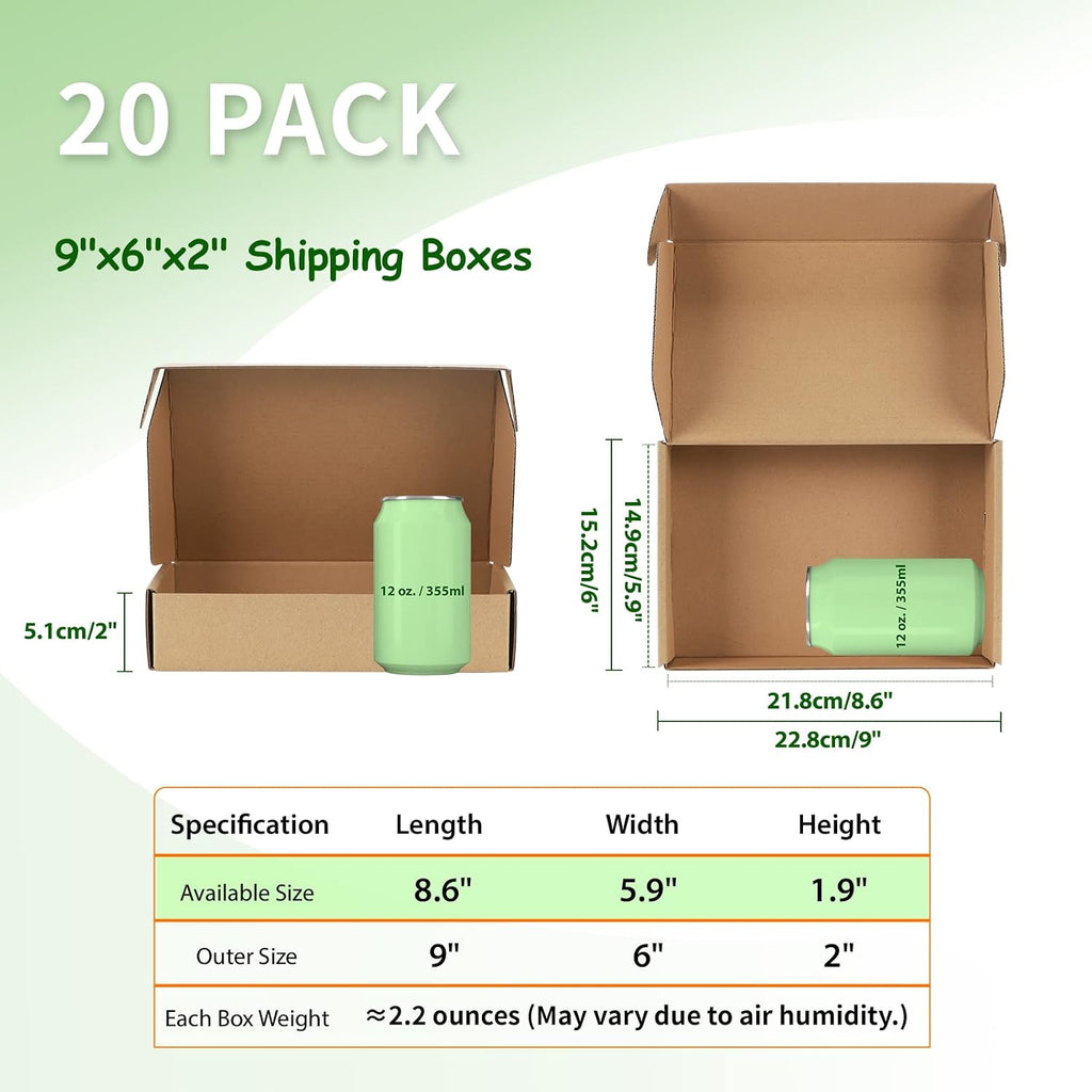 9x6x2 Cardboard Shipping Boxes Set of 20, Brown