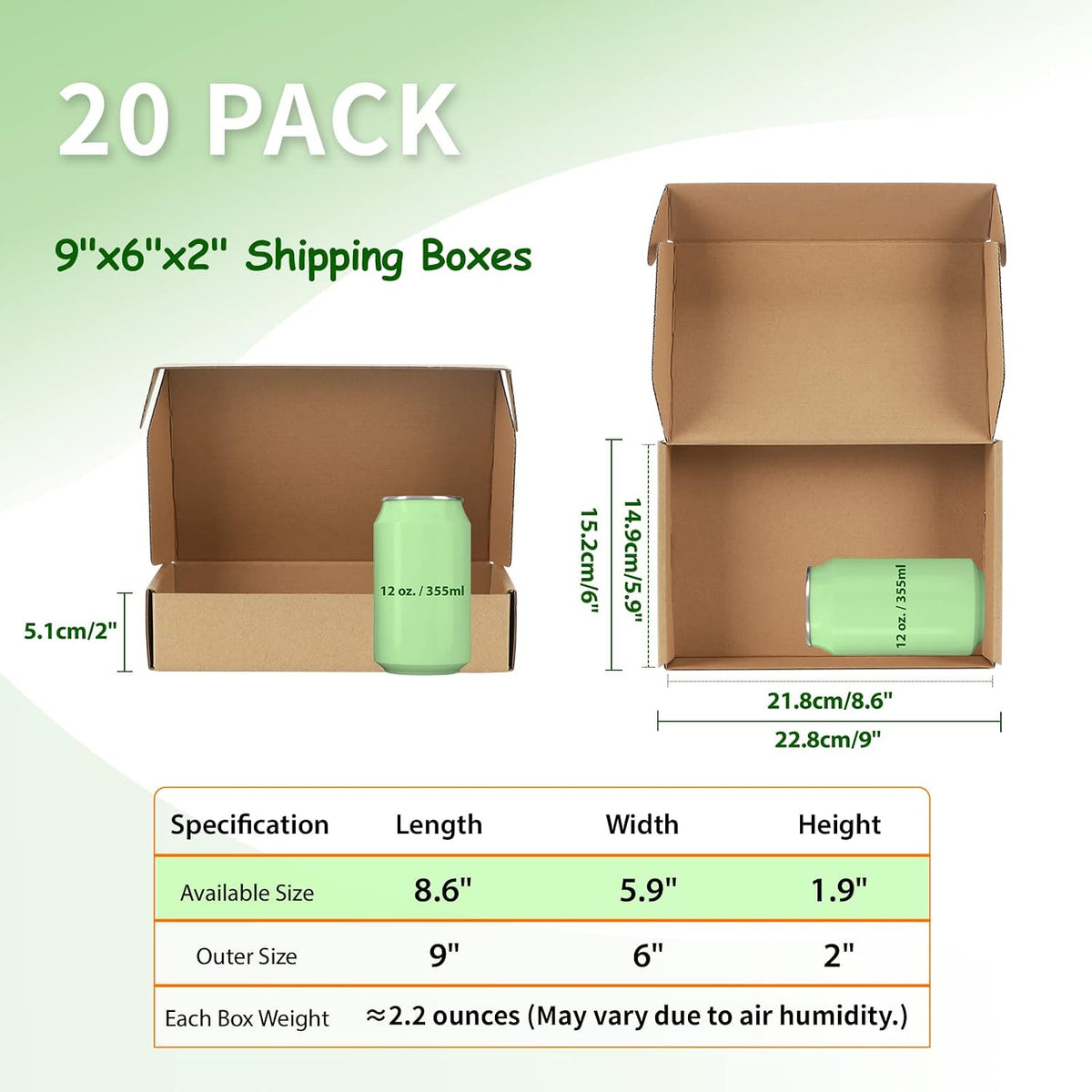 9x6x2 Cardboard Shipping Boxes Set of 20, Brown
