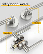 Brushed Nickel Entry Door Handles with Lock and Key 2 Pack