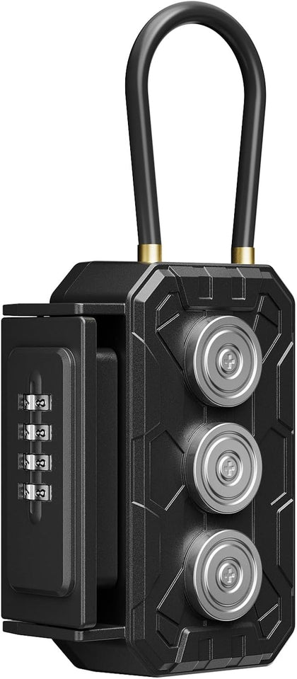 Magnetic Key Lock Box with Removable Cable Shackle Indoor Outdoor Waterproof 4 Digit Combo Resettable Code,Key