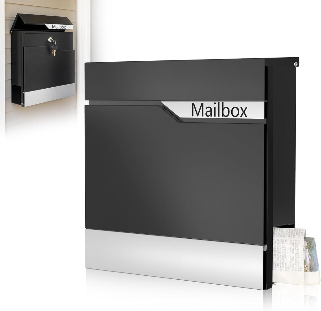 Metal Mailbox Wall Mount, Large Locking Mailbox with Key Lock, Hanging Secure Postbox, Security Key Drop Box