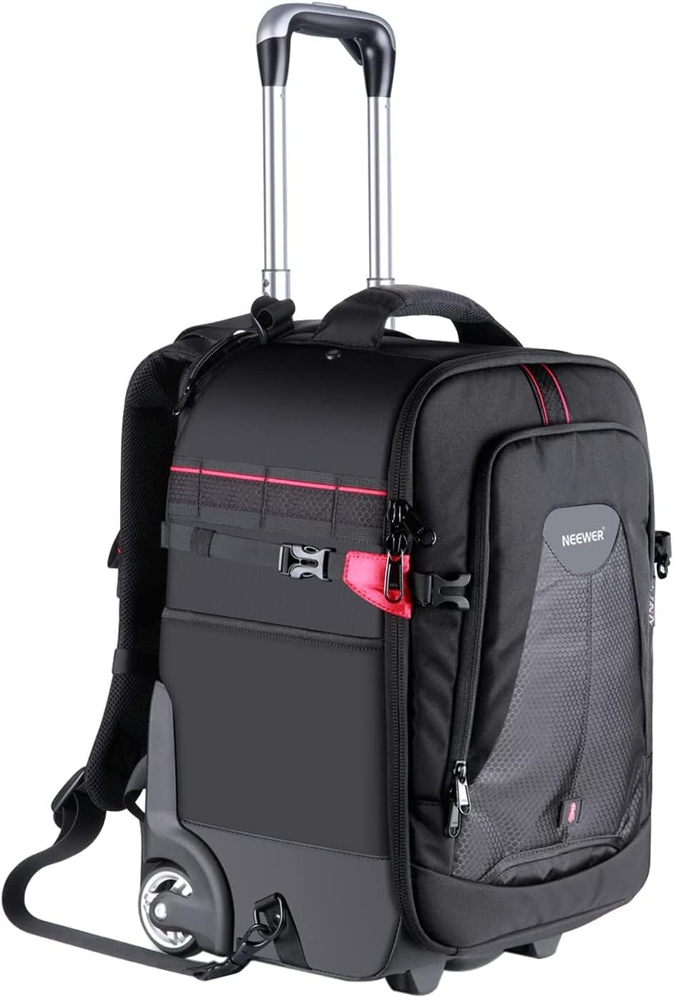 2-in-1 Rolling Camera Backpack Trolley Case - Anti-shock Detachable Padded Compartment, Hidden Pull Bar, Durable