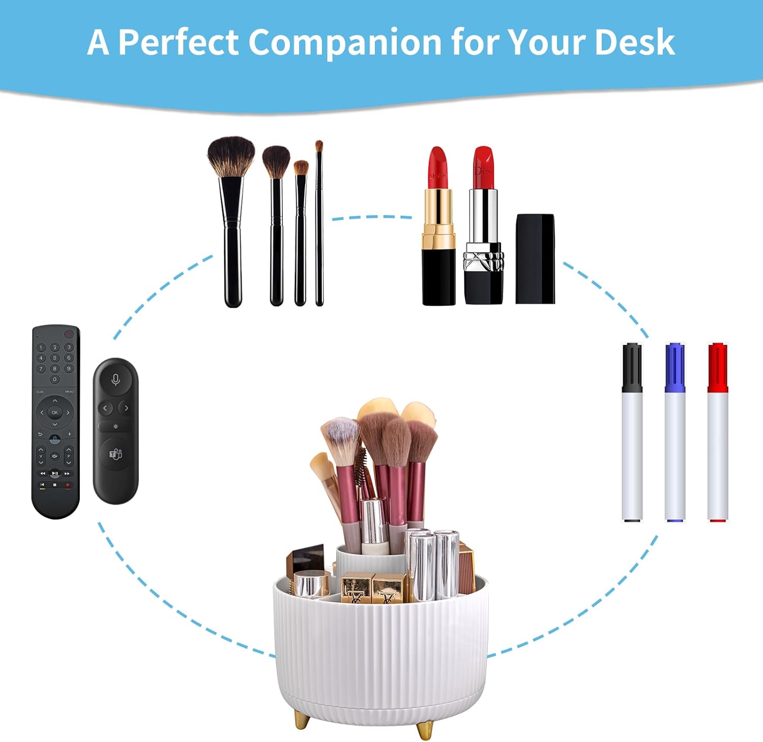 Desk Organizer, 360-Degree Rotating Pen Holder, Desk Organizers and Accessories with 5 Compartments Pencil Holder