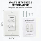 STUDIOFINIX in-Wall 4-Zone A/B/C/D Speaker Selector Switch, 120W Peak Power Per Channel Speaker Controller Box, Controls 4 Pairs of Speakers, Fits Standard Single-Gang Wall Box for Whole-Home Stereo