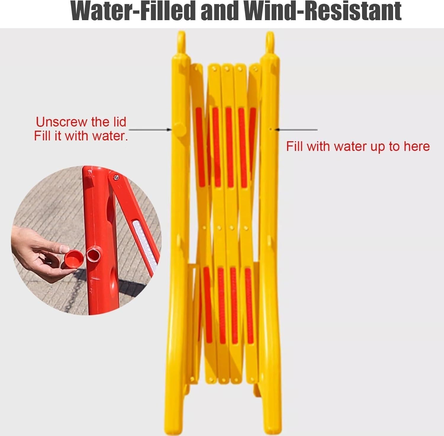 Plastic Folding Safety Barricade, 8.2 Ft Width Expandable Mobile Barrier Gate/Water Filled Traffic Fence with