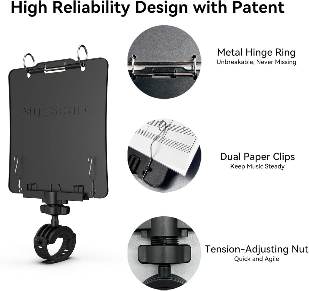 Adjustable Clarinet Lyre TC10C with Flip Folder for Marching Band | Clarinet-mounted design, adjustable viewing angle