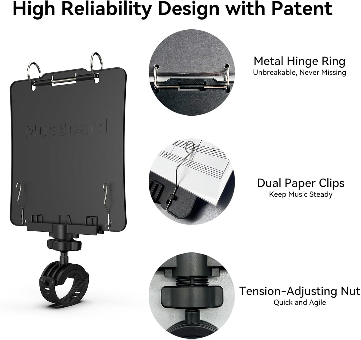 Adjustable Clarinet Lyre TC10C with Flip Folder for Marching Band | Clarinet-mounted design, adjustable viewing angle