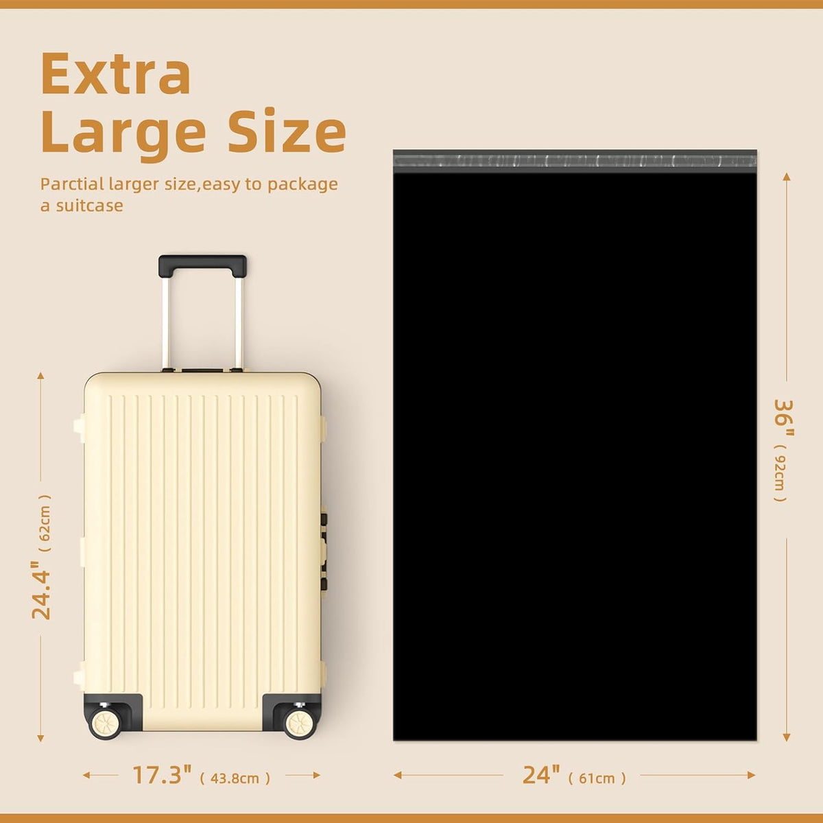 Extra Large Poly Mailers 24x36" 25 Pc, XXL Jumbo Shipping Bags,Black