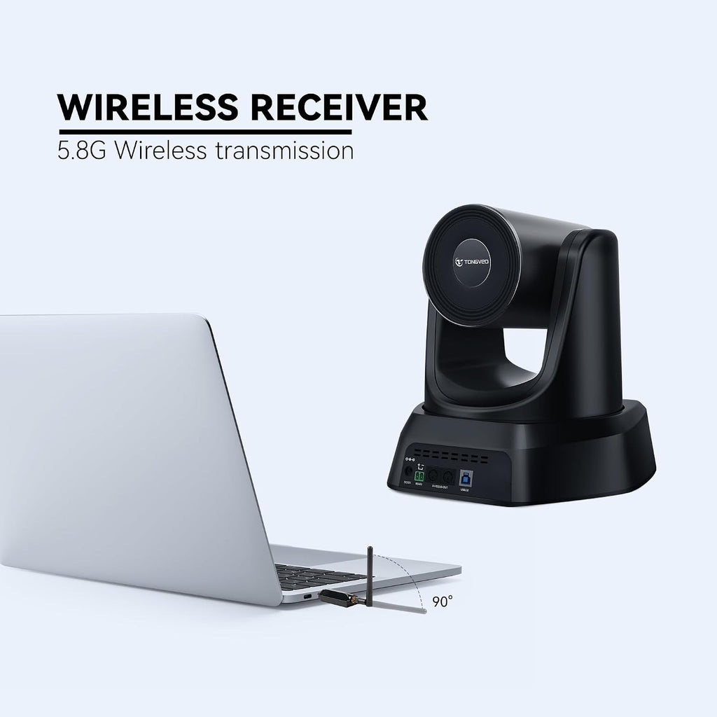 AI Wireless PTZ Camera System with Auto Tracking Built-in Receiver & Bluetooth Speakerphone, 5.8GHz 1080P 60fps