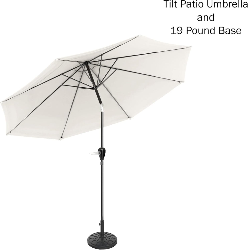 Patio Umbrella with Auto Tilt - 10ft Easy Crank Sun Shade with 19lb Weighted Base for Deck, Outdoor Furniture, or