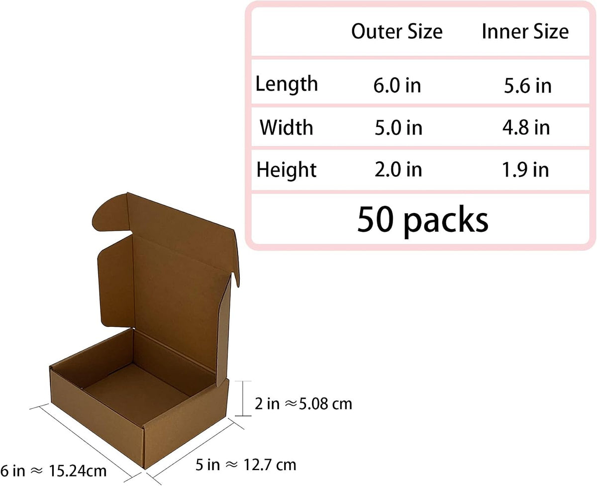 Shipping Boxes 6x5x2 inch 50 Pack,Brown Corrugated Mailers for E-Commerce