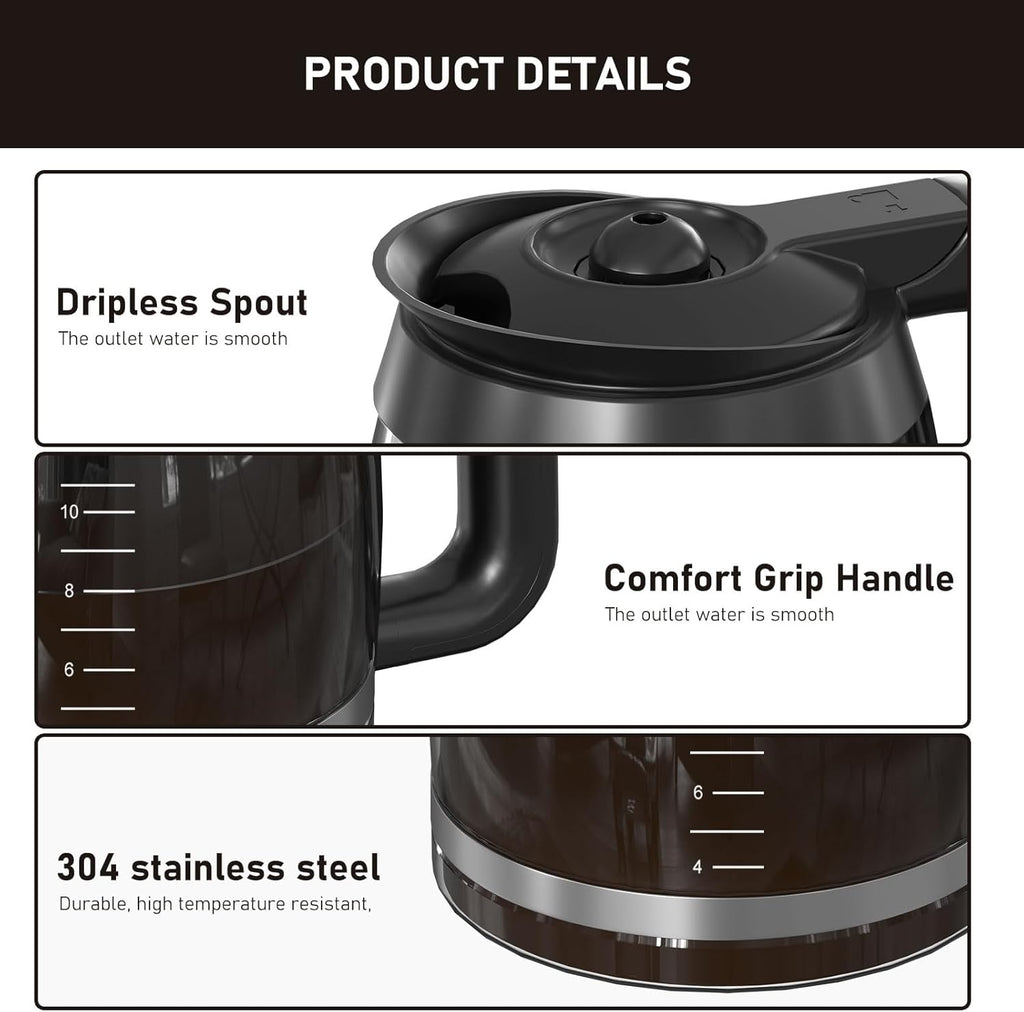 CE251 12-Cup Glass Carafe Pot Replacement Compatible with Ninja Coffee Brewer Maker, Fit Models CE251 CE201 CE201C