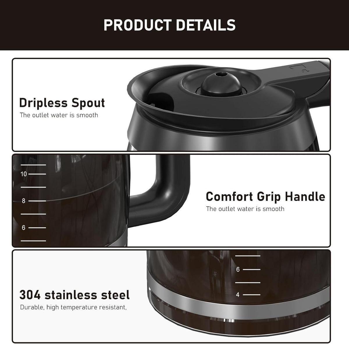 CE251 12-Cup Glass Carafe Pot Replacement Compatible with Ninja Coffee Brewer Maker, Fit Models CE251 CE201 CE201C