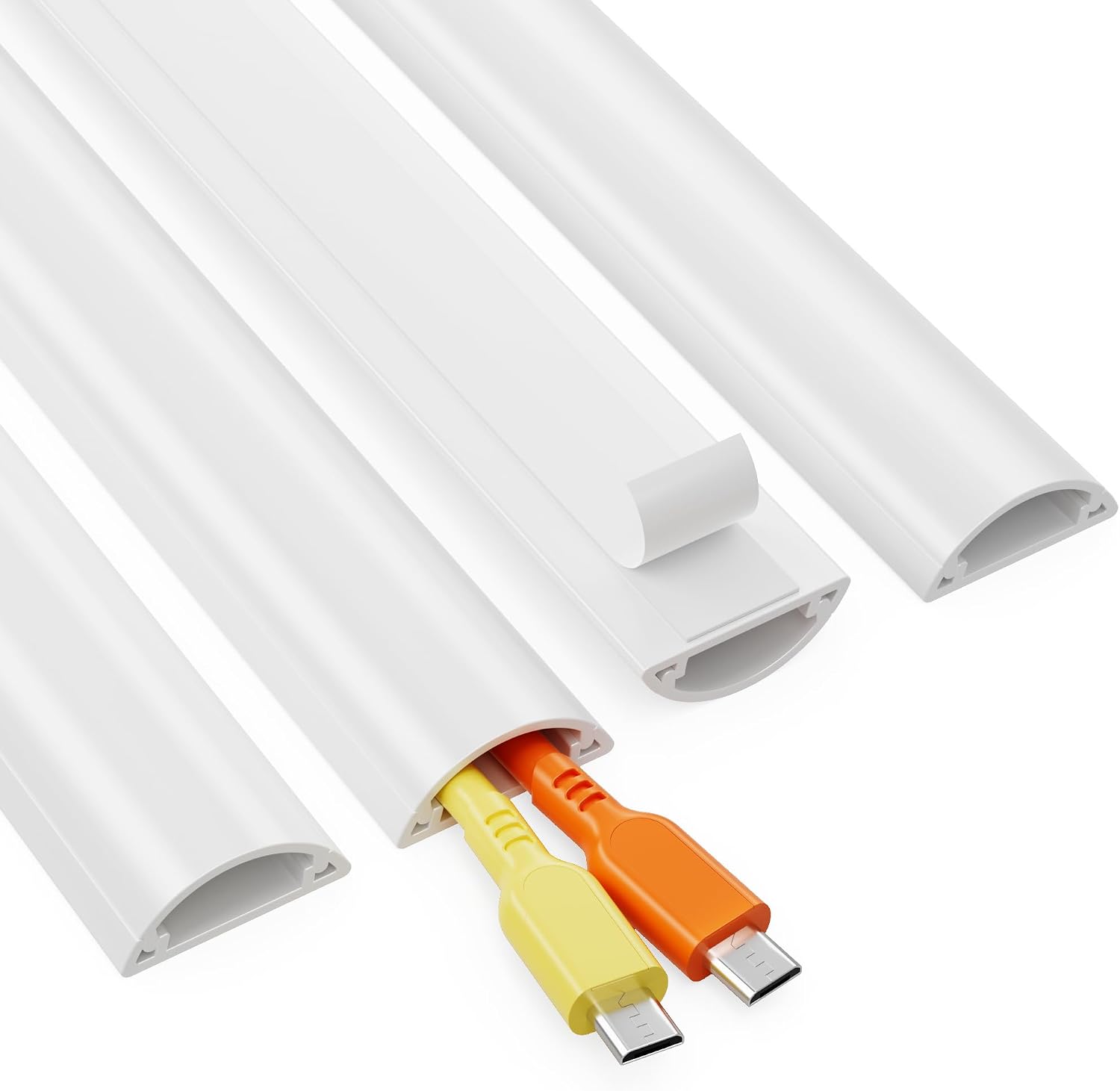 TV Cord Hider for Wall Mounted TV, White, 56.7in, 4× L14.2in W1.18 H0.43in | Curved Decorative Cord Cover
