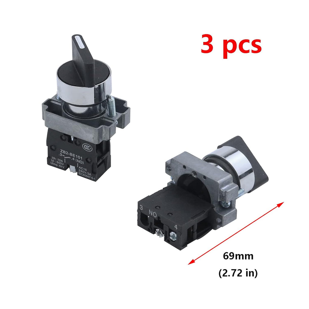 Antrader 3pcs ZB2-BE101 SPST 1NO 2 Position Latching Rotary Selector Switch