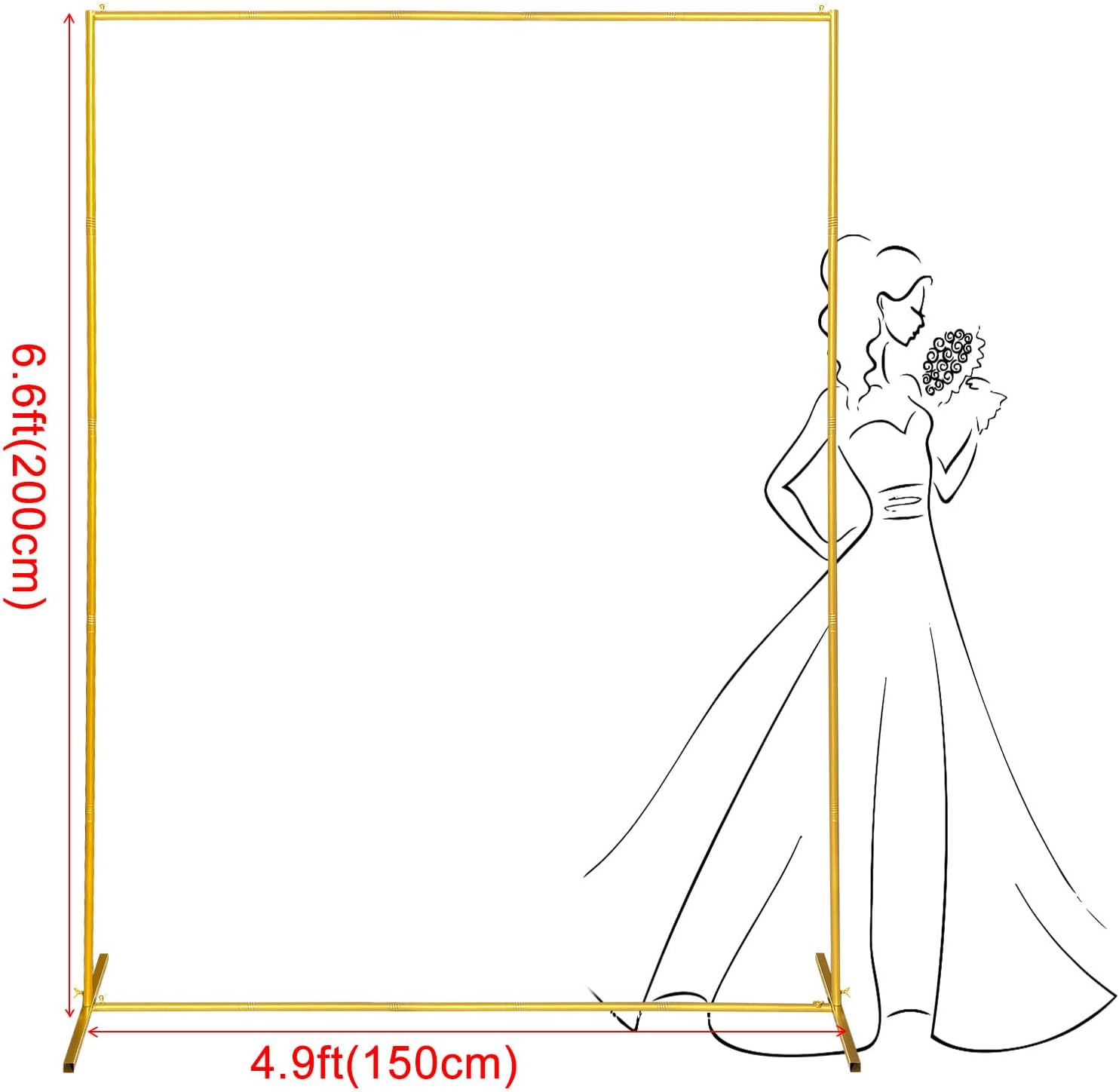 Metal Wedding Arch Backdrop Stand 6.6x5 FT Gold Square Balloon Arch Frame for Wedding, Birthday Party, Baby Shower
