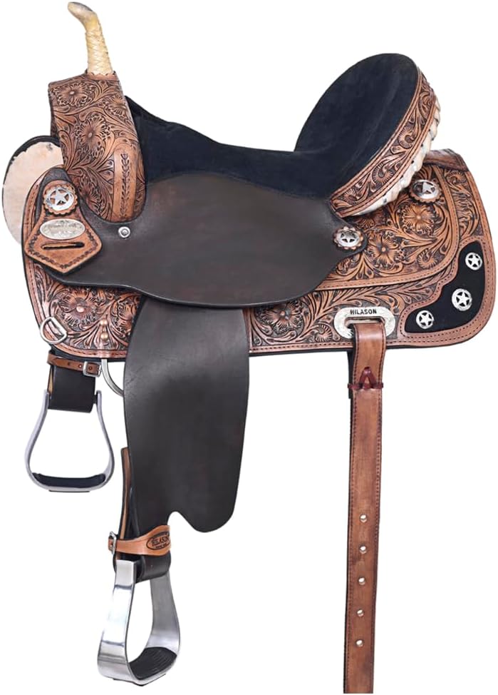Hand-Tooled Treeless Western Saddle, Antique Dark Brown