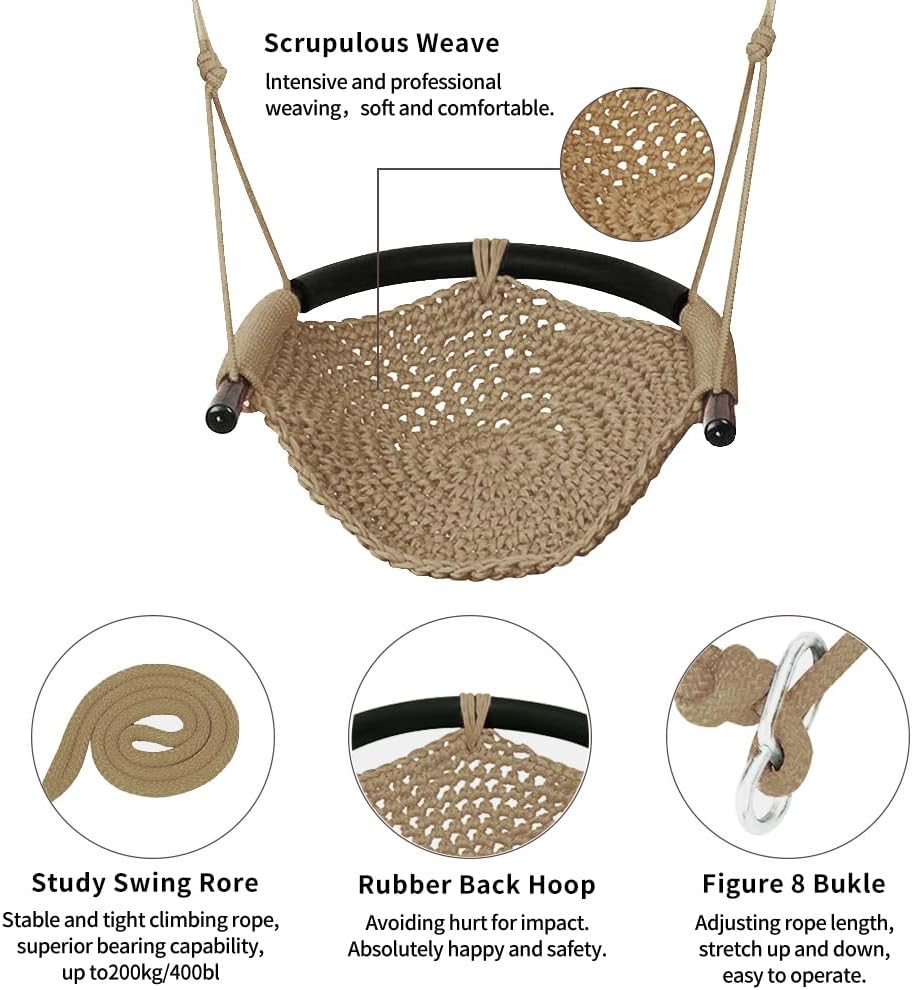Hand-Knitting Toddler Swing, Swing Seat for Kids with Adjustable Ropes, Little tikes Swings Set, for Outdoor Indoor
